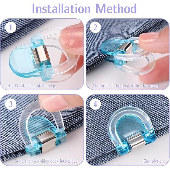 8Pieces Adjustable Hem Clips for Pants Sleeves - Colorful Clothing Clips for tant Shortening,Transparent and Decorative,No Slip Design