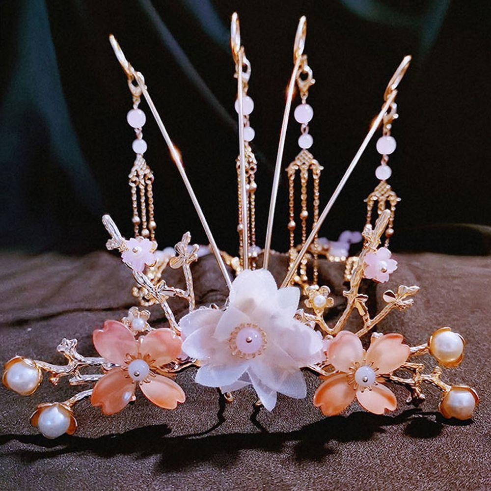 Tassel Pink Headwear Hair Crown Children's Hair Fork Ancient Hair Stick Chinese Style Headdress