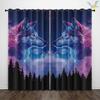 2 Pieces of Starry Sky Animal Wolf Unicorn Pattern Printed Curtains, Used for Decoration, Bedroom, Living Room