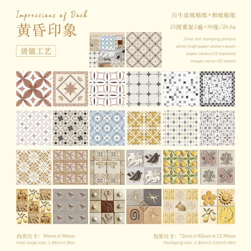 50 pcs Silver Flower Brick Die cut sticker book Aesthetics Decor Junk Journal Scrapbooking Self Adhesive Stationery Stickers