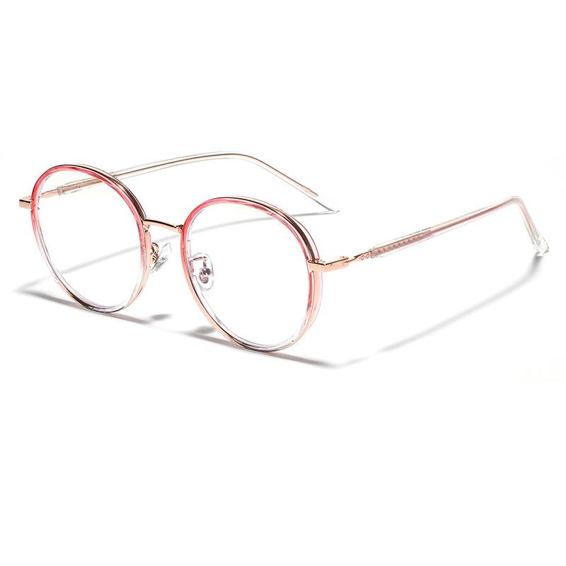 Glasses Round Semi-Metal Ring Glasses Women'S Tr90 Plain Mirrors Trend Flat Mirrors Men