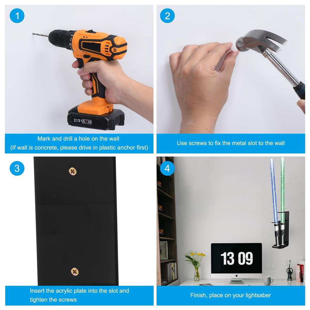 PATIKIL Подставка для светового меча, настенное крепление, набор из 2 акриловых световых мечей, настенное крепление, держатель для дисплея, стойка для бейсбольной биты для домашнего офиса, световой меч, прозрачный черный