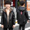 Boys' Casual Fleece-Lined Leather Jacket for Fall/Winter—Children's Mid-Length Thickened Jacket