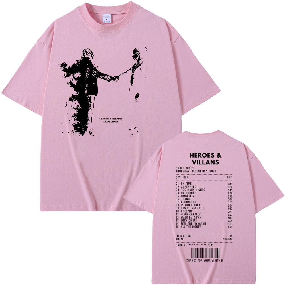 Футболки с двусторонним принтом Rapper Metro Boomin Heroes & Villains для мужчин и женщин, хип-хоп, винтажные, оверсайз, мужские, крутая уличная одежда