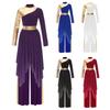 Womens Liturgical Dance Costume Long Sleeve Asymmetrical Hem Contrast Color Dress Metallic Patchwork Wide Leg Pants