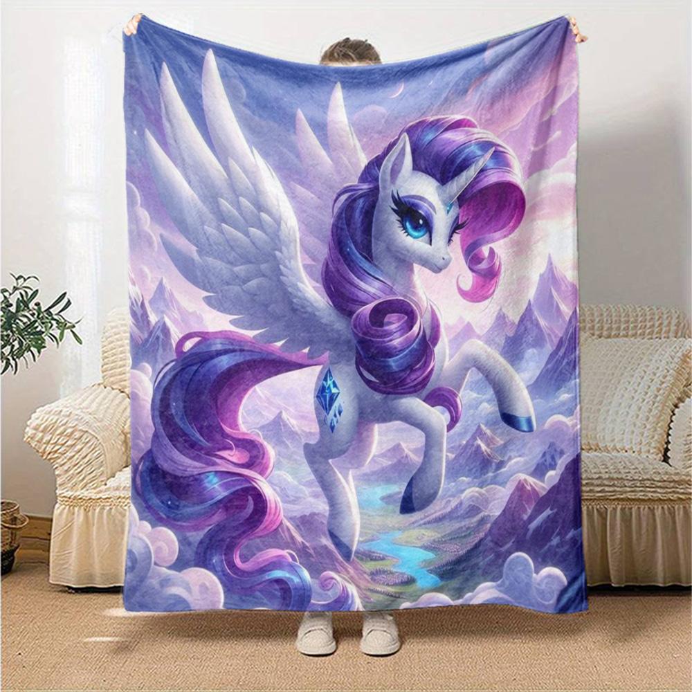 Purple Mane Alicorn Mountain Cloud Fantasy Print Flannel Blanket Soft Warm Throw Blanket For Sofa Bedroom