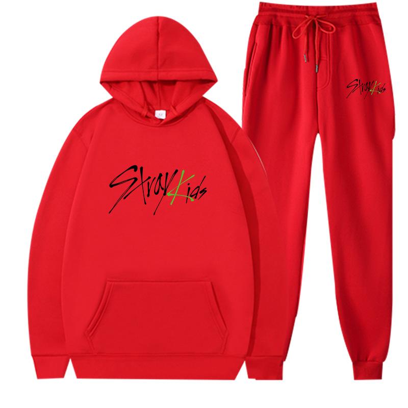 New straykids peripheral Harajuku printed men's and women's sweatshirts sweatpants set hoodie straight pants cover