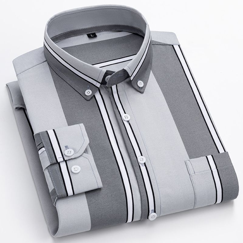 Мужская полосатая рубашка Y2k на весну и осень, с длинным рукавом, деловая повседневная, квадратный воротник, стандартный крой, не мнется, карман, мужская рубашка