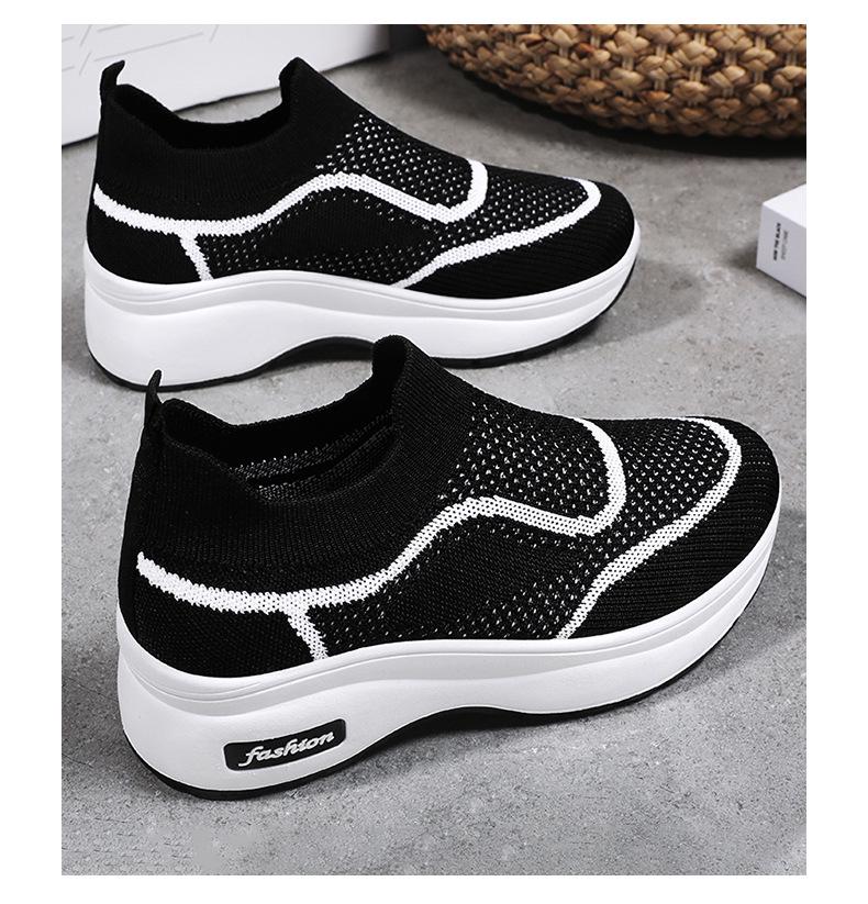 Women's Breathable Mesh Fly-Knit Casual Shoes with Thick, Soft Soles for Comfortable Height Increase