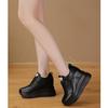 Genuine Leather Shoes Women Fashion Sneakers Flat Platform Brand Ladies Casual Shoes Height Increasing 10cm Black White