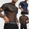 Summer Men's Sexy Perspective T-shirt Mesh Fishing Net Transparent Short-sleeved Fashion Nightclub Party Bottoming Shirt