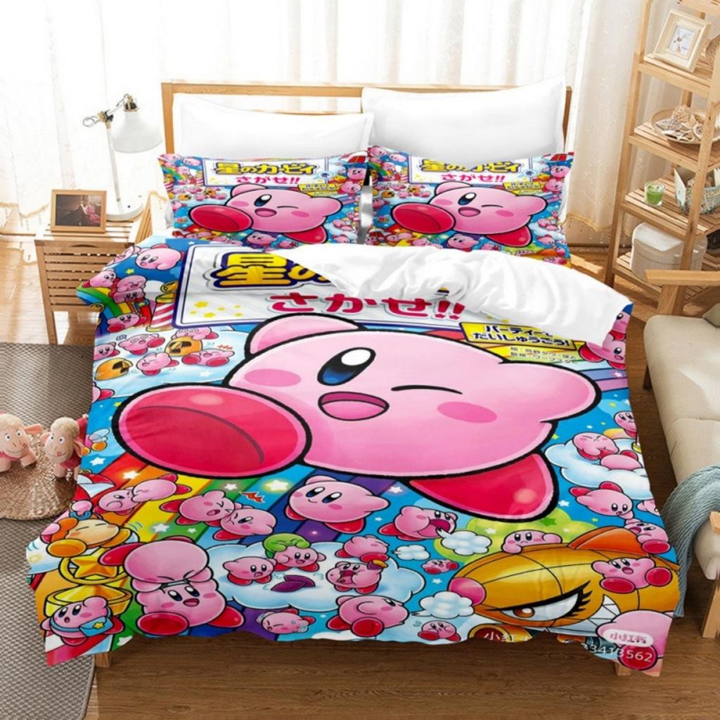 2026Cartoon Pink Star Kirby Allies Duvet Cover Pillowcase Bedding Set Adult Boy Girl Bedroom Decoration Single Double Large Size