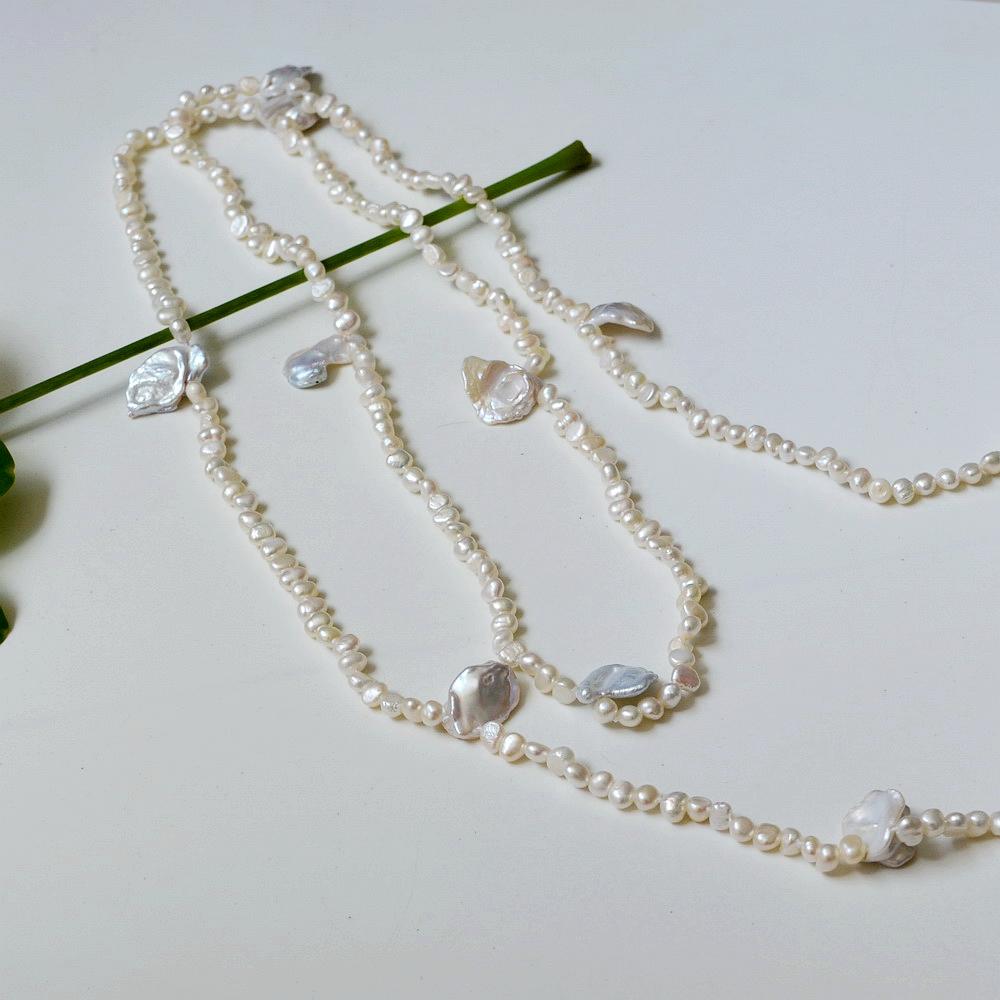 Женское длинное жемчужное ожерелье из белого натурального пресноводного жемчуга, ожерелье-свитер, нерегулярное макси-ожерелье в стиле барокко