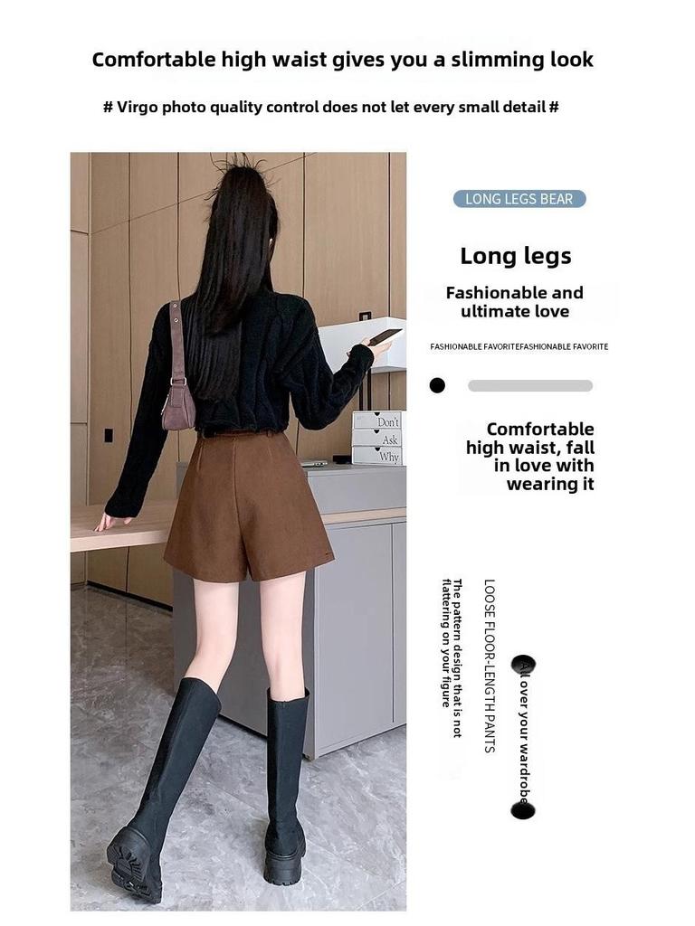 Женские вельветовые шорты с высокой талией и складками — облегающие, широкие, универсальные повседневные модели на осень/зиму 2023 г.