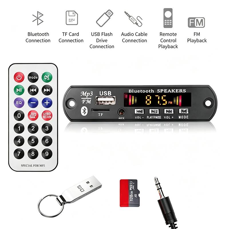 Bluetooth 5.0 MP3 WAV Decoder Board DC 12V Wireless Car MP3 Player Component for Audio System Upgrade