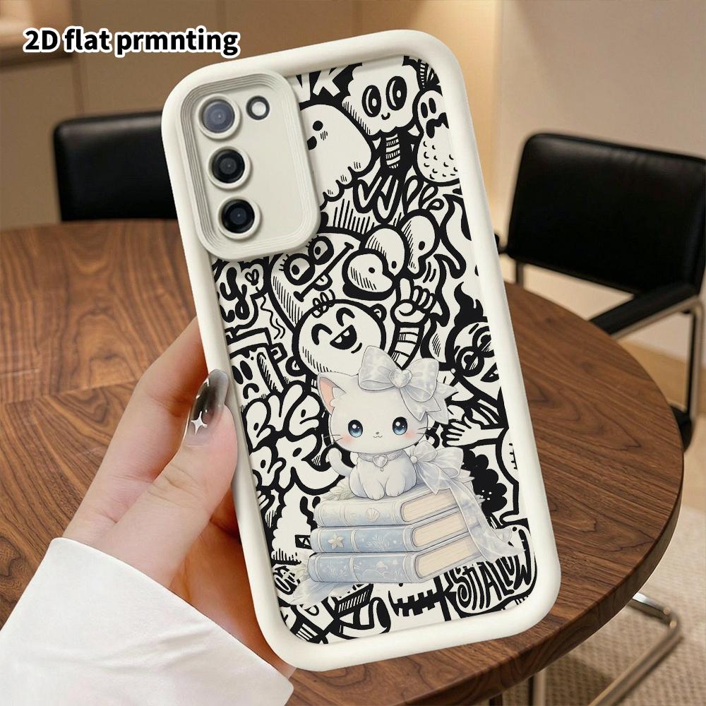 Phone Case: 2D Flat Samsung Galaxy A34 A35 M05 M06 S20 S22 S21 FE Plus 5G Protective Case, Long-Haired Kitten, Christmas and Halloween Gift