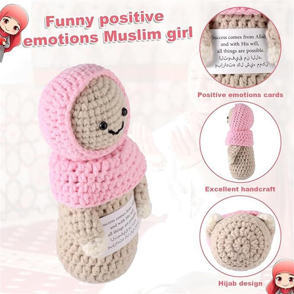 Hand Crochet Positive Energy Yellow Hair Yarn Knitting Wearing A Hat, Spring