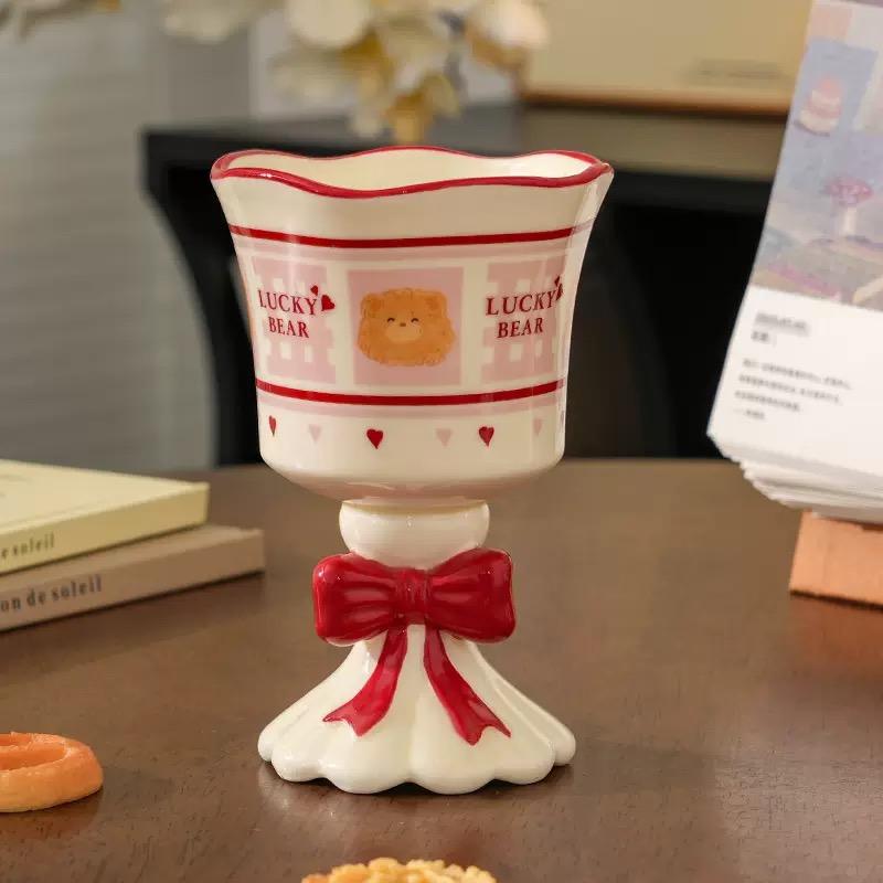 Милая кружка из 3D керамики с бантом, бокал, расписанная вручную, неправильной формы, большой емкости, кофейные кружки, мультяшная, парная, чашка для воды, подарок, десертные чашки