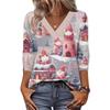 Women's Loose Comfortable Casual Fashion V-Neck Christmas Print 3/4 Sleeve Top