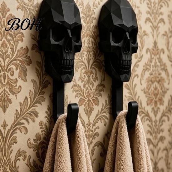 Damage-free Wall Hanger 2Pcs Hook Up, 3D Printed Skull Design Hooks, No Drilling Industrial Style Mount Hanger, Waterproof Bathroom Storage for Towels