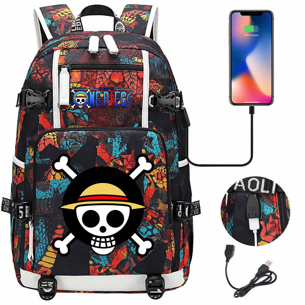 Anime Skull Print Large Capacity Backpack for Teens Students Casual Travel Daypack Lightweight Waterproof