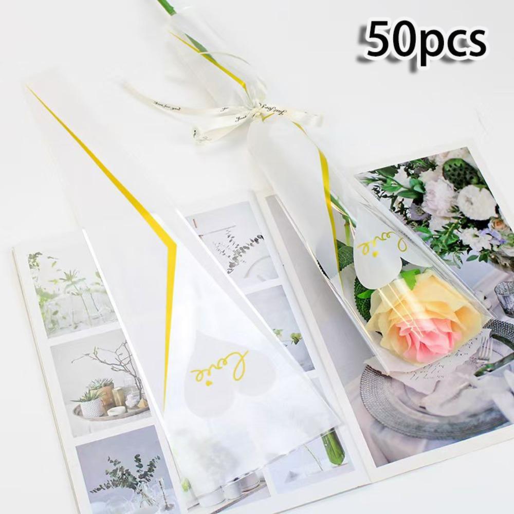 50pcs DIY Single Rose Sleeves Transparent Flower Wrapping Packa New Bouquet Packaging Sleeve