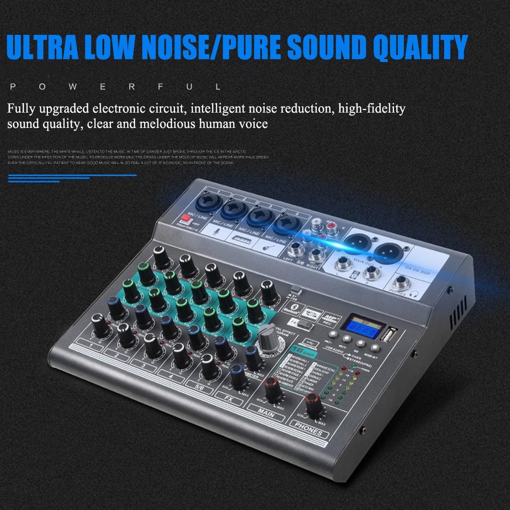 15W Professional Mixer Sound Mixing Console Computer Stage Recording USB Sound Card High Low Tone Bluetooth DJ Live Broadcast 6-channel