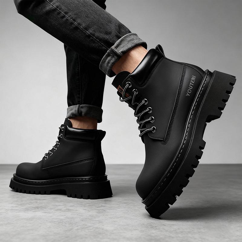 Мужские высокие ботинки Мартина из желтой кожи на осень/зиму 2025 - Повседневная уличная обувь для работы с увеличением роста