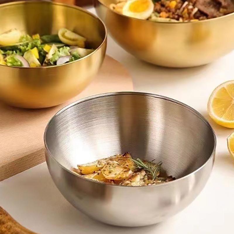 Золотые миски из нержавеющей стали для фруктового салата, супа, риса, лапши, рамена, кухонная утварь, контейнеры для еды, миски для смешивания