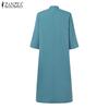 ZANZEA Women Stand Collar Casual 3/4 Sleeve Retro Sheath Dress
