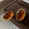 Maillard Tiger'S Eye Stone Stud Earrings Geometric Oval Design Earrings Fashion French Vintage Versatile Premium Earrings
