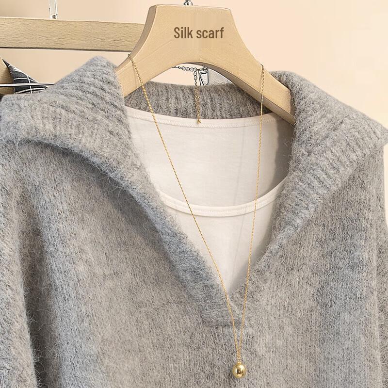 Women's Solid Color Lapel Long Sleeve Loose Sweater