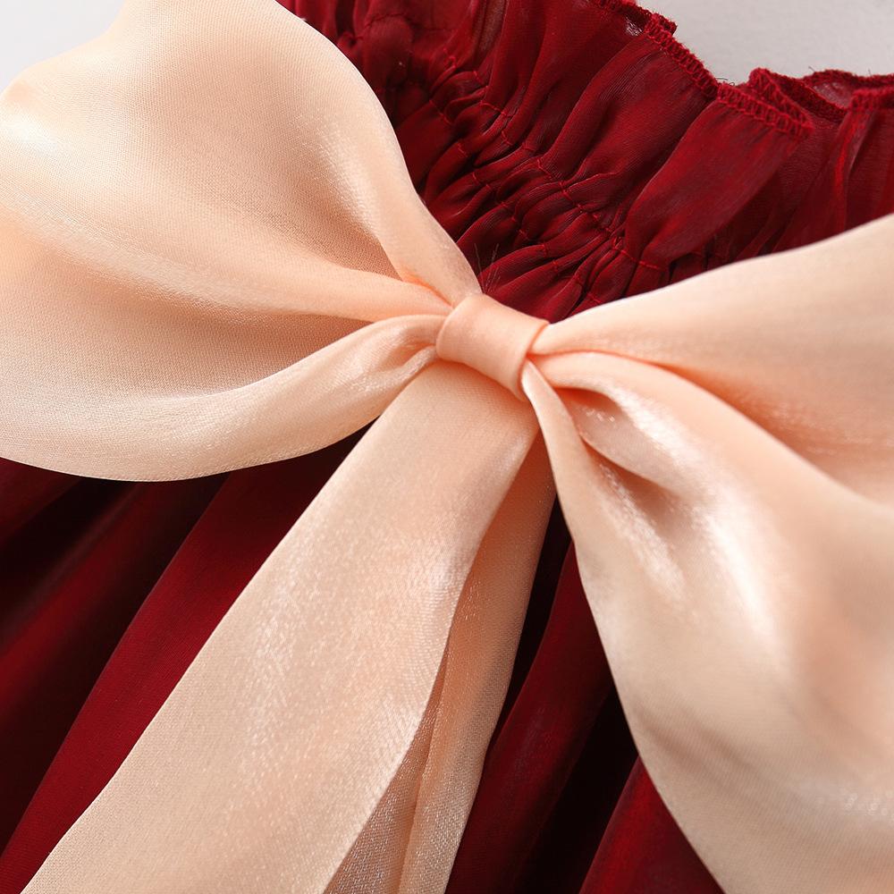 Летнее платье-майка для девочек Милое детское платье принцессы с бантом Сетчатое платье