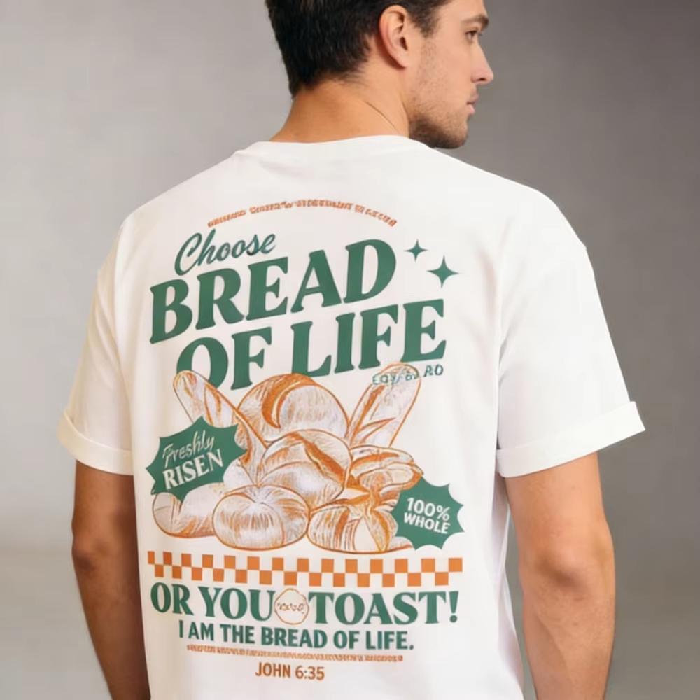 Bread of Life Funny Christian TShirt Bible Verse Inspirational Graphic Tee Loose Retro Jesus Faith Tee Unisex Women Clothing