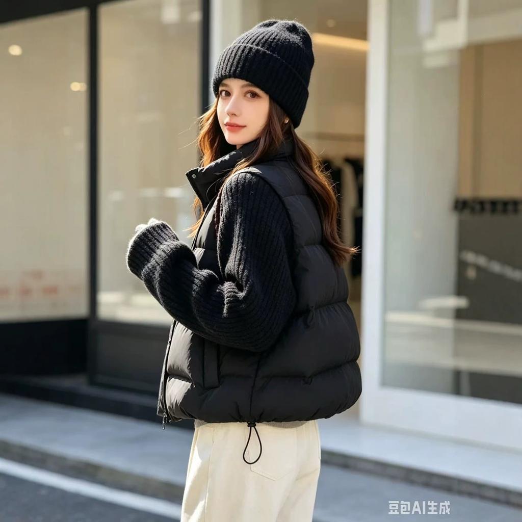 Design trendy cotton clothes hooded short jackets women's new age-reducing knitted winter cotton clothes women's splicing to keep warm