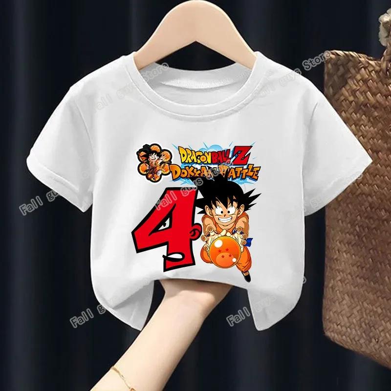 Футболка на День Рождения Dragon Ball Z Белая Аниме Гоку Детская с Коротким Рукавом Мультяшная Летняя Одежда для Мальчиков Милые Повседневные Топы Подарок для Малыша