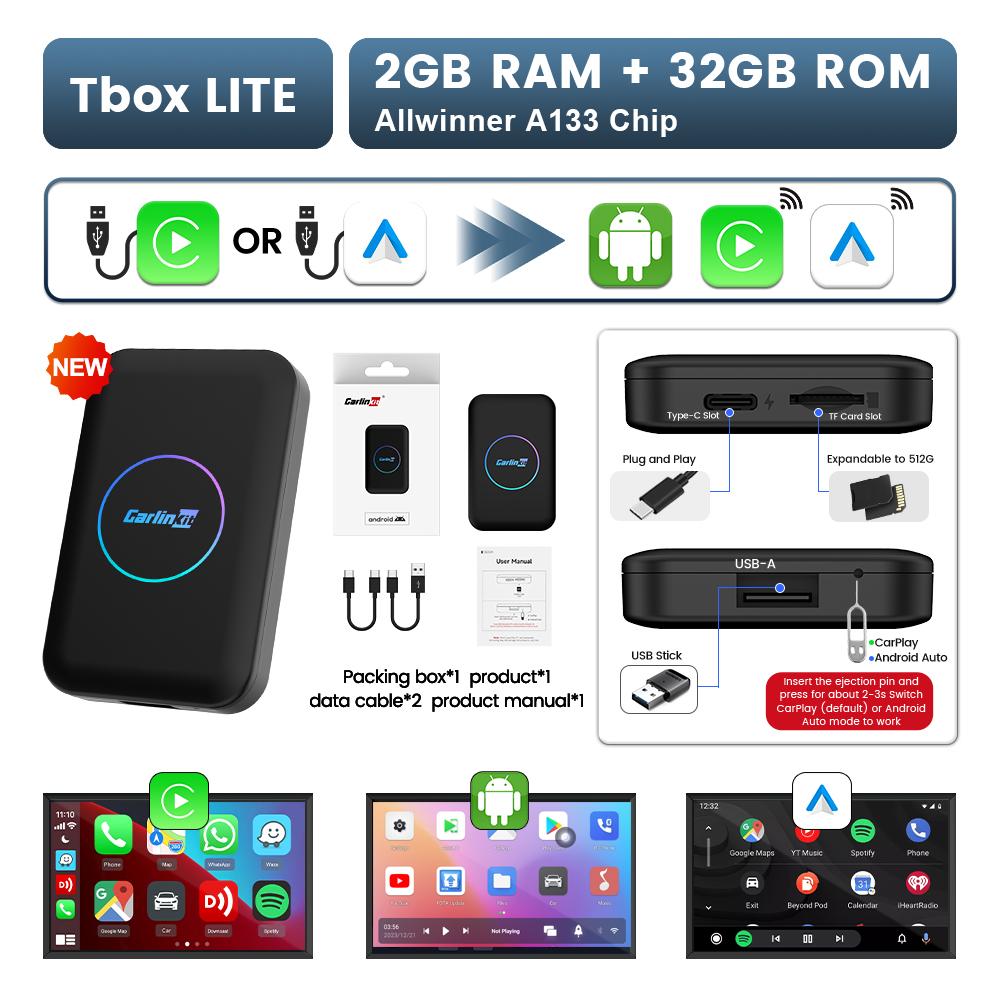 CarlinKit LITE S HDMI 5-In-1 Android TV Box Smart CarPlay Android Auto Wireless Adatper For Car Play Video For YouTube Netflix
