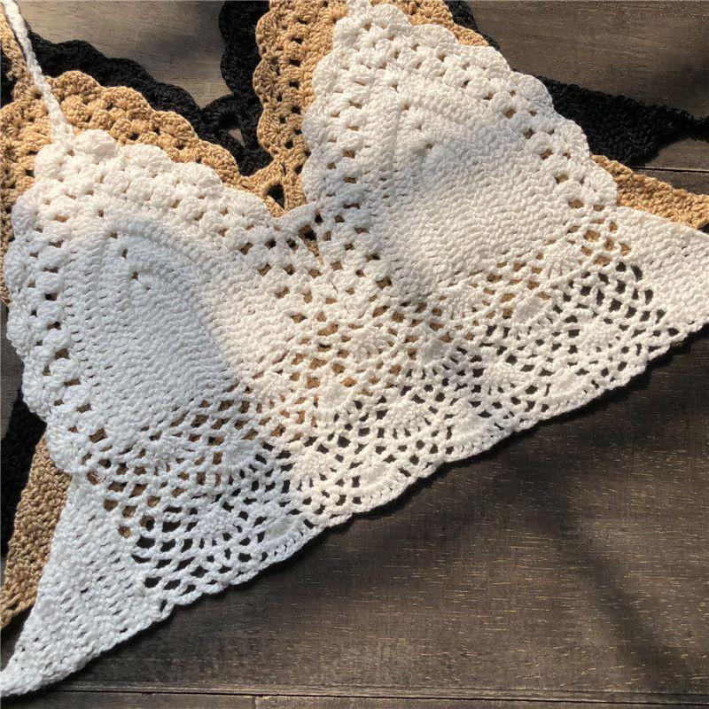 Вязаный женский кружевной жилет укороченный топ вязаный бюстгальтер бохо пляжная одежда бикини праздничный топ