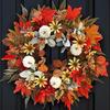 Artificial Fall Wreath for Front Door 18" Maple Leaf Autumn Wreath with Pumpkin Flower Berry for Harvest Thanksgiving Farmhouse Decor