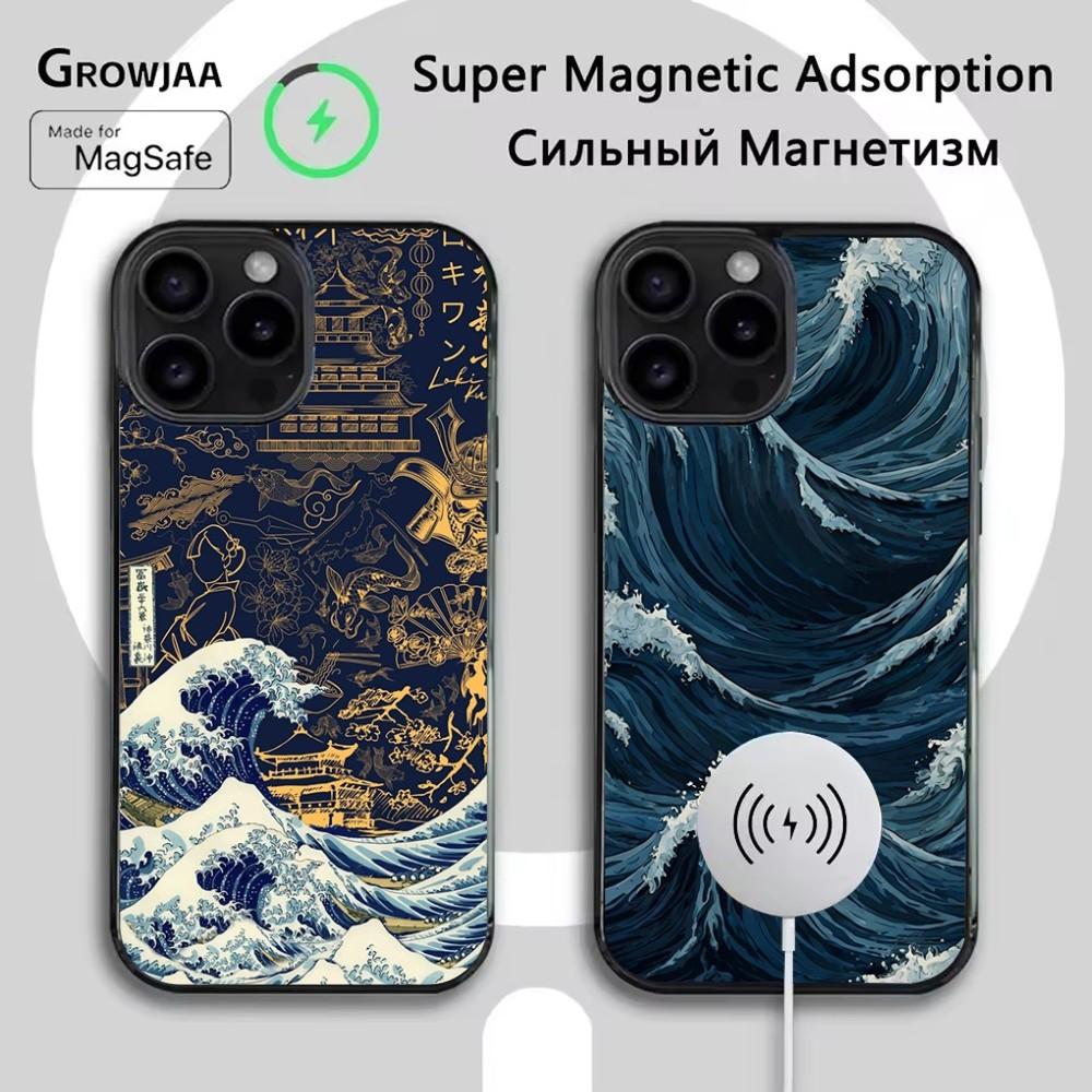 Чехол для телефона «Большая волна в Канагаве» для iPhone 16e, 16, 15, 14, 13, 12, 11, Plus, Pro, Max, Mini с магнитной беспроводной зарядкой MagSafe
