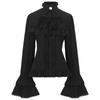 Solid Shirt Women Stand Flare Long Sleeve Lace Embroidery Ruffles Bandage Gothic Vintage Blouse