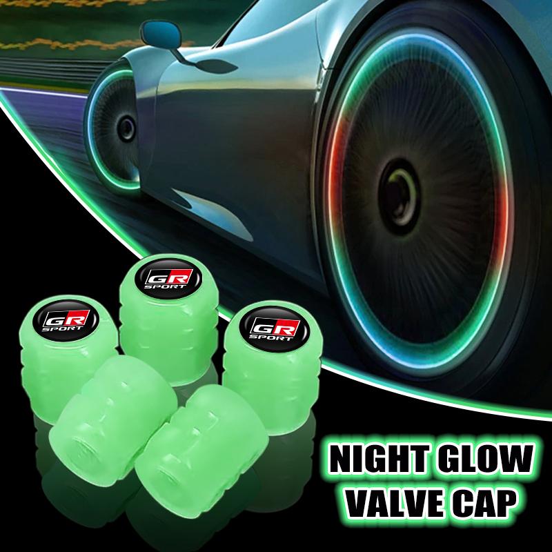 For Toyota ew12For Toyota Car Fluorescent Green Glowing Luminous Valve Stem Caps GRsport Yaris Corolla Rav4 CHR Auris Cruiser Highlander