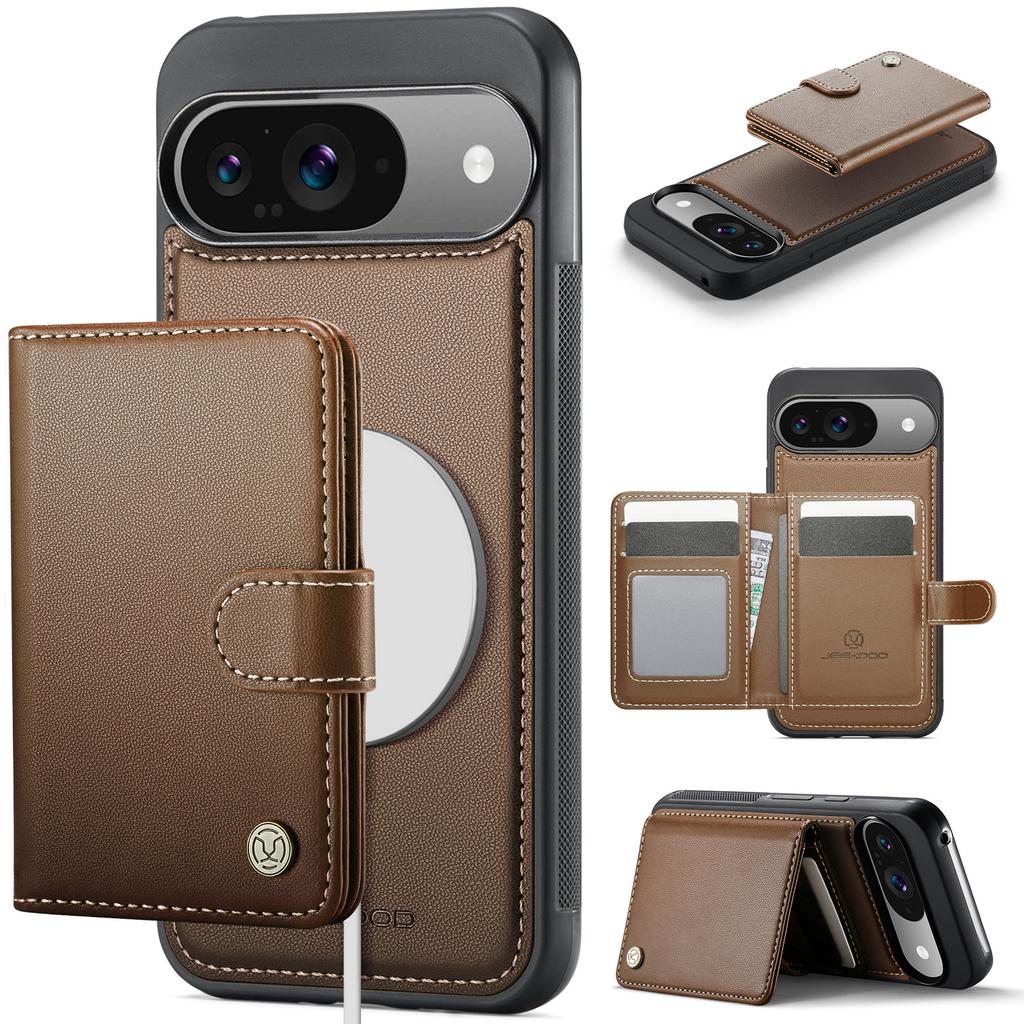 For Google Pixel 9 Pro/Google Pixel 9 Case JEEHOOD J09 RFID Blocking Card Holder Leather Back Phone Cover Magnetic Case