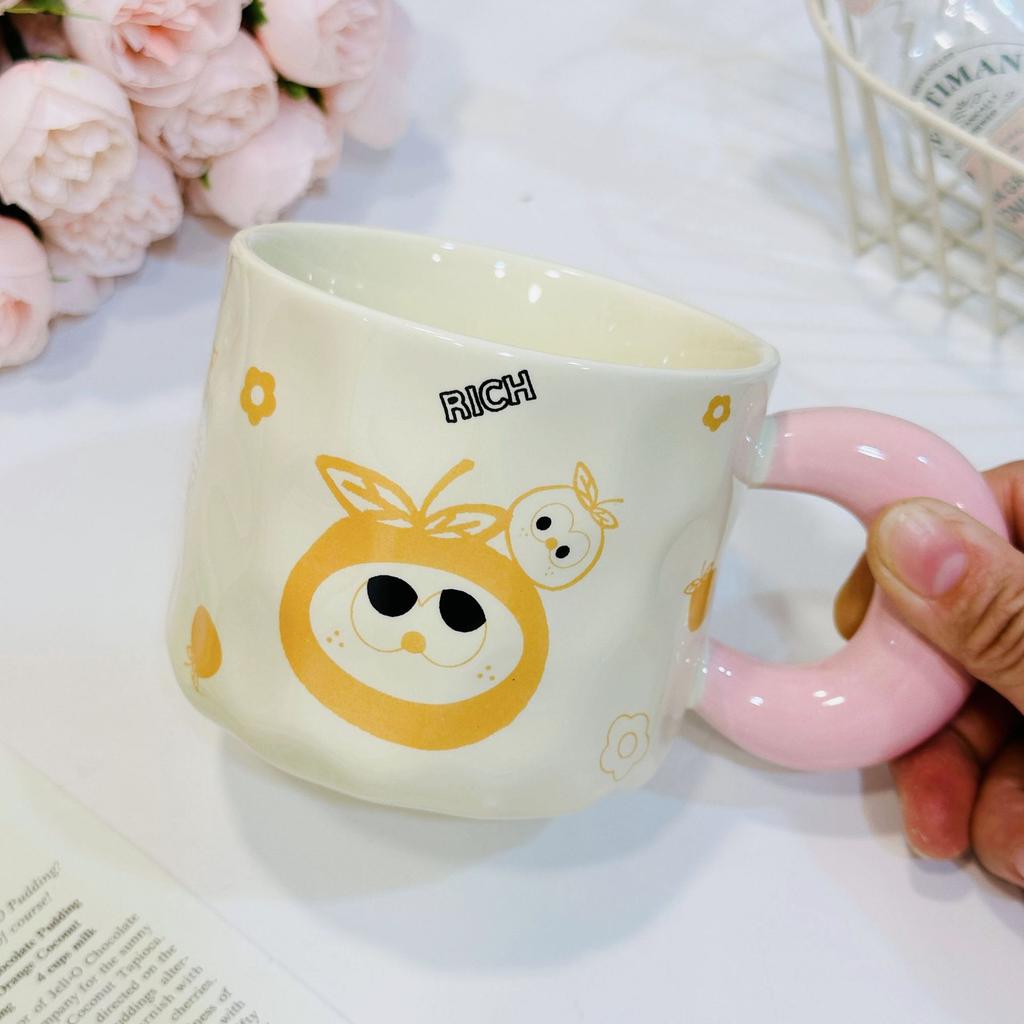 Милая чашка для воды для студентов, розовая чашка, маленькая подарочная коробка, керамическая чашка, маленькая оранжевая кружка с рисунком в подарок