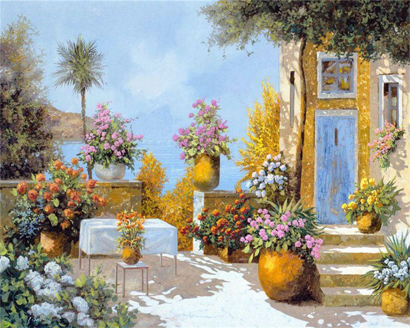 RUOPOTY Раскраска по номерам Городской пейзаж для гостиной на холсте Уникальный подарок Акриловая картина по номерам Дом