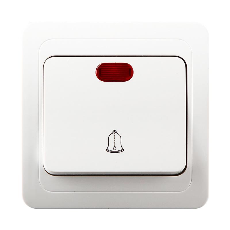European Style Doorbell Switch with Indicator Light, ABS Panel & Ceramic Base, Self-Resetting Wall Switch