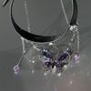 Crystal Rhinestone Choker PU Leather Women Accessory Punk Butterfly Pendant Necklace  Ladies