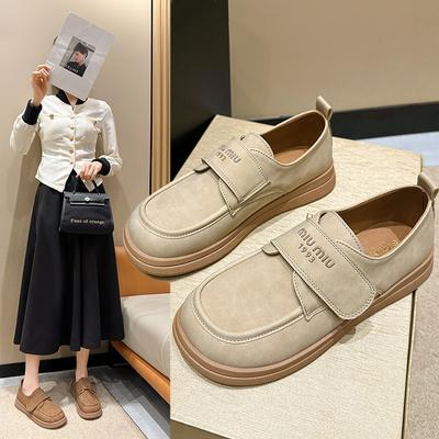 Британский стиль ретро маленькие кожаные туфли женские весенние новые неглубокие одинарные туфли женские на липучке женские