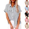 Женская повседневная модная хлопково-льняная рубашка с короткими рукавами и лацканами на пуговицах, топ