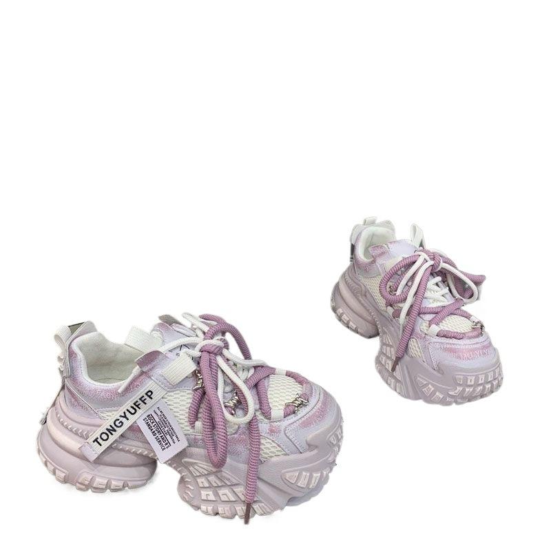 Korean Version of Retro Slim Daddy Shoes Women's 2025 New Breathable Mesh Letter Platform Casual Sports Shoes